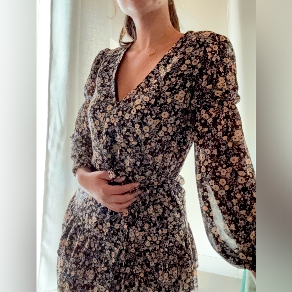 Dynamite Black Floral Long Sleeve Dress